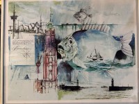 Auktion 366<br>Hans-Peter Wirsing (1938-2009). 1984 "Bremerhaven" Lithografie, ger/Glas, RG 41x50 cm, nicht signiert,