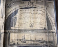 Auktion 366 / Los 6128 <br>Hamburger Gesellenbrief 1835 f&uuml;r Wei&szlig;-Blech-und Lampenmacher, Stahlstich auf Leinen,  41x50 cm, guter Erhaltung, anbei div Fotokopien