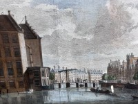 Auktion 366<br>Guckkkastenbild um 1780 "Amsterdam-Ansicht" handcoloriert und gut gerahmt/Glas, RG 58x71 cm