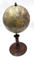Auktion 366<br>"Dietrich Reimer's Erdglobus" um 1920,auf Holzstand,Papier mehrfach  mit Tesa geklebt,-ca. 40cm