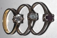 Auktion 366<br>3x Silberring-925-, mit roten/blauen/klaren Stein, alle vergoldet, zus. 5,7 gr, , RG 54-61-62