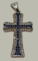 Auktion 366<br>Kreuzanh&auml;nger, Silber-925-, blaue und klare Steine, 3x1,5 cm, 3,4 gr