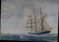 Auktion 367<br>F. Sch. 1945 "Segelschiff auf See", Aquarell/Papier, 19x26 cm