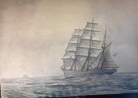 Auktion 367<br>F.Sch. 1945, Segelschiff, Aquarell auf Papier, 19x26 cm