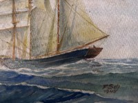 Auktion 367<br>F.Sch. 1945, Segelschiff, Aquarell auf Papier, 19x26 cm