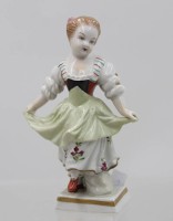 Auktion 367 / Los 8041 <br>tanzendes M&auml;dchen, Sitzendorf, polychr. Bemalung, ca. H-11cm