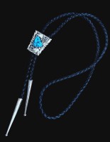 Auktion 367<br>Lederband mit Navajo Silber Schieber mit T&uuml;rkis, 2x Silber-Spitzen, L-ca. 84 cm, ca. 35 gr.