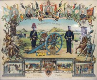 Auktion 367<br>Reservistenbild, Kanonendonner ist unser Gru&szlig;, 1904-1906, alt ger./Glas, RG 56,5 x 66cm