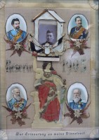 Auktion 367<br>Reservistenbild von 1905, alt gerahmt/Glas, RG 49 x 38,5cm