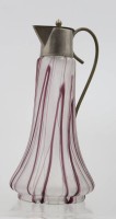 Auktion 367 / Los 10006 <br>Jugendstil-Karaffe, Glas mit Fadenauflage, L&ouml;tz?, Metallmontur, ca. H-20,8cm