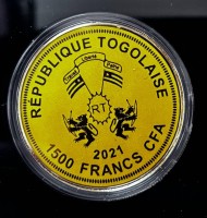 Auktion 367 / Los 6014 <br>Goldmedaille-999- 1500 Franc CFA Togo,  2021, 1/200 Unze, mit Zertifika