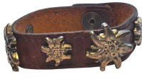 Auktion 367<br>altes Leder-Armband mit Druckknopf, 5 Edelweiss-Bl&uuml;ten, versilbert, L-21 cm, B-2 cm
