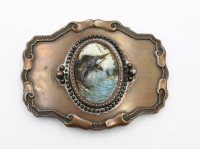 Auktion 367<br>G&uuml;rtelschnalle, mit Schwertfischrelief, Kupfer, &auml;lter, ca. 9,5 x 7cm