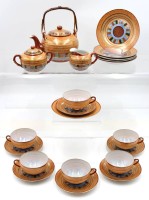 Auktion 367<br>Teeservice, China, Soko, Handbemalt, 1x Tasse geklebt, Kanne ca. H-12cm