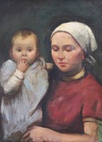 Auktion 367<br>unleserl. signiert, Junge Mutter mit Kind, &Ouml;l/Leinwand, gerahmt, RG 81,5 x 66cm