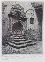 Auktion 367<br>Hans B&Ouml;HME (1905-1982) , Rothenburg o.T., Farbradierung, ger./Glas, RG 25 x 20cm