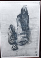 Auktion 367 / Los 5011 <br>Horst JANSSEN (1929-1995) "Schuhe" grosse Lithografie, Handsigniert, ger/Glas 60x41 cm