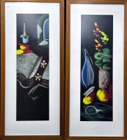 Auktion 367<br>2x anonyme Stilleben, Kunstdrucke &ouml;der &Ouml;ldrucke??, unge&ouml;ffnet, event. unter Rahmen signiert?, ger/Glas, je RG  63x28 cm