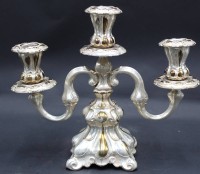 Auktion 367 / Los 11043 <br>3 flammiger grosser Leuchter, Alpacca, tw vergoldet, 23x27 cm, guter Zustand