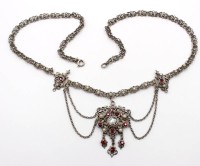 Auktion 367<br>Vintage Trachten-Collier, 800er Silber, Granat und Perlen, 23,5gr., L-46cm