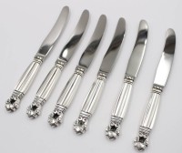 Auktion 370 / Los 11017 <br>6x Dessertmesser, Georg Jensen, Acorn, Sterling-Griffe, ca. L-16,8cm