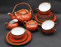 Auktion 367 / Los 15522 <br>Teeservice Japan, Eierschalenporzellan, f&uuml;r 6 Personen, 21 Teile, 1 Kuchenteller mit Chip, 1 Tasse geklebt