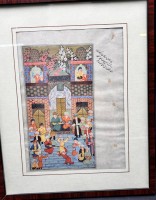 Auktion 367<br>Persische Buchmalerei auf Buchseite, verso arabisch beschriftet, ger/Glas, ca. 31x25 cm