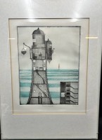 Auktion 367<br>K.O., 71, gr. Leuchtturm Grafik ungerahmt, BG ca. 40x33 cm, Probedruck bezeichnet