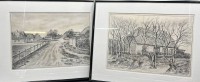 Auktion 367<br>Renate Stein, 2x Dorfansichten, Stiftzeichnungen, gerahmt, je 31x40 cm