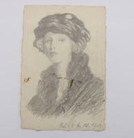 Auktion 367 / Los 5025 <br>Damen-Portait-Zeichnung, Bern 6.10. 1913, ungerahmt, Blatt reinigungsbed&uuml;rftig, ca. BG 13,5 x 9cm