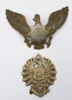 Auktion 367<br>2x  Pickelhauben-Applikationen, 1x Post, Gr&ouml;&szlig;te ca. 17 x 10,5cm