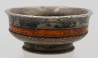 Auktion 367<br>tibetische Teeschale, 19. Jahrhundert, Silbermonturen (gepr.), H-5cm D-11,3cm