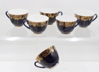 Auktion 367<br>6x Kaffeetassen, Lomonossow, Kobalt mit Goldzier, ca. H-7cm