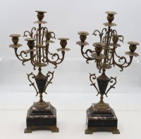 Auktion 367<br>2x 5flammige Leuchter mit Marmorstand, Uhrenbeisteller, um 1900, je ca. H-46cm4