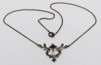 Auktion 367<br>835er Silber-Collier, &auml;lter, Rubin u. SW-Perle, 4,1gr., L-38cm