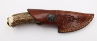 Auktion 367<br>Jagdmesser, Muela Piranha, Spain, Lederscheide, Geweihgriff, L-20cm