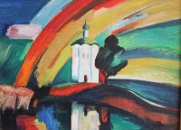 Auktion 367 / Los 4033 <br>wohl Wladimir WOLLNOW (XX), Kirche, &Ouml;l/Malkarton, gerahmt, RG 48,5 x 64cm