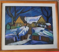 Auktion 367 / Los 4034 <br>Wladimir WOLLNOW (XX), Dorfansicht, Pastell, gerahmt/Glas, RG 65 x 75cm