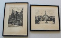 Auktion 367<br>Helma FISCHER-OELS (1860-1930), 2x Radierungen mit Ansichten von L&uuml;neburg, je gerahmt/Glas, RG 24 x 27,5cm, 30,5 x 22,5cm