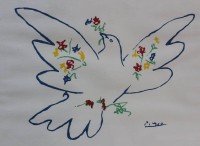 Auktion 367<br>Pablo PICASSO,  Taube mit Blumenzweigen, Kunstdruck, ger./Glas, RG 31 x 41cm