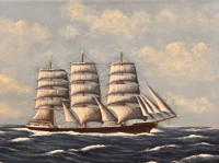 Auktion 367 / Los 4039 <br>undeutl. signiert "Dreimaster auf See", &Ouml;l/Leinen, 70x50 cm