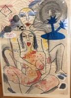 Auktion 367 / Los 4048 <br>Angelika Oehme ,1984 "Transparenz" betitelte Mischtechnik, gerahmt/Glas, verso Galerie-Etikett, RG 90x64 cm (Sperrgut)