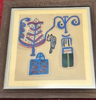 Auktion 367 / Los 4049 <br>Albert CHUBAC (1925-2008), wohl, Aquarell auf Papier,37x35 cm, an den R&auml;ndern leichte L&auml;suren, alt gerahmt/Glas, RG 54x54 cm,  wohl Ende 50-er Jahre, verso mit Bleistift schwer lesbar betitlelt und Stempel der Galerie M in Hamburg