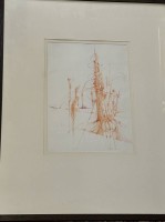 Auktion 367<br>unleserl. signierte surrealistische/Mischtechnik,  25x35 cm, ger/Glas, 52x46 cm