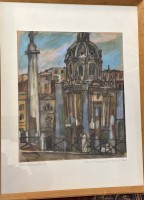 Auktion 367<br>unleserl. sign., 1959 "Trajansforum und die Kirche Santa Maria di Loreto in Rom" Mischtechnik, ger/Glas, RG 68x53 cm