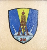 Auktion 367 / Los 7041 <br>Wappen, Batterie Drangstedt 214, Kriegsweihnachten 1945, gerahmt, RG 16,5 x 16,5cm