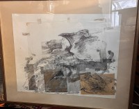 Auktion 367 / Los 4057 <br>unleserl. sign. grosses Aquarell auf 2 Bl&auml;ttern?, 1986, ger/Glas, RG 71x85 cm, Sperrgut