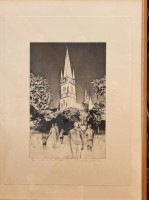 Auktion 367<br>Neumeister oder &auml;hnlich "Kircher St. Johannis, Harvestehude, HH" grosse Radierung, Nr. 12/100, ger/Glas, RG 82x63 cm, Sperrgut