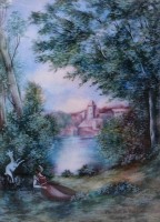 Auktion 367<br>EMAILGEM&Auml;LDE Limoges, 20.Jhd., handgemaltes Original von Chantal de Burguet, Limoges, gerahmt, RG 27 x 22cm