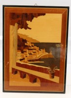 Auktion 367<br>italienische Intarsienarbeit, K&uuml;stenstadt, ca. 38,5 x 28,5cm